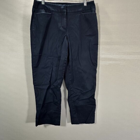 Talbots Signature Pants Womens 4 Chino Navy Blue Cotton Stretch Flat Front Crop - Picture 1 of 11